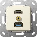HDMI,USB3.0 A,bag m. Rozgałęźnik kabl. Urządzenie podtynk. kremowy