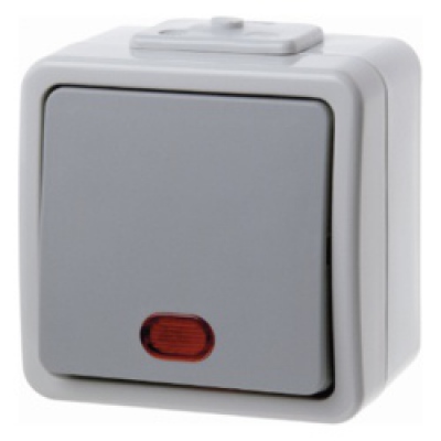 Łącznik klawiszowy kontrolny z czerwoną soczewką; jasny szary/szary; Aquatec IP44