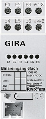 Wejście binarne 6-kanałowe 24 V Urz. moduł. KNX