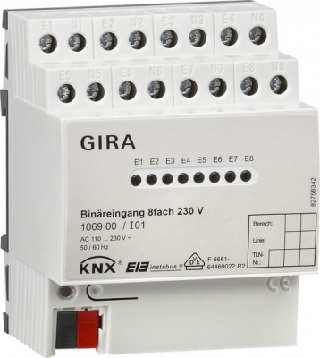 Wejście binarne 8-kanałowe 230 V Urz. moduł. KNX