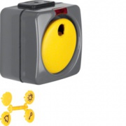 Łącznik klawiszowy przyciskowy z czerwoną soczewką i 4 dołączonymi symbolami; ciemnyszary/żółty; ISO-Panzer IP44