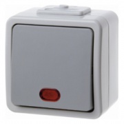  Berker Łącznik klawiszowy przyciskowy z czerwoną soczewką; jasny szary/szary; Aquatec IP44