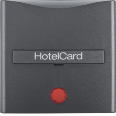 Łącznik na kartę hotelową-nasadka z nadrukiem i czerwoną soczewką; antracyt; B.1/B.3/B.7 Glas