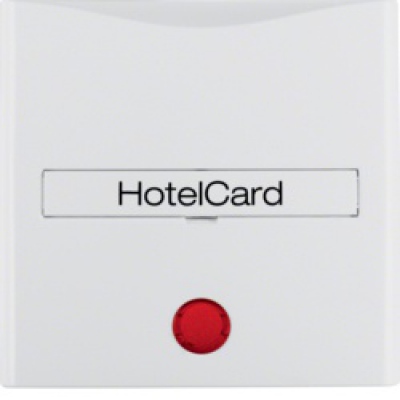 Łącznik na kartę hotelową-nasadka z nadrukiem i czerwoną soczewką; śnieżnobiały, połysk; S.1/B.3/B.7 Glas