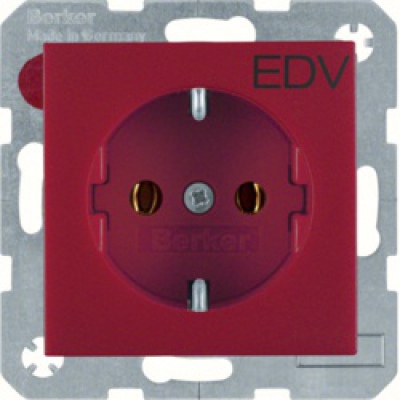 Gniazdo Schuko z nadrukiem 'EDV'; czerwony; S.1/B.1/B.3/B.7 Glas