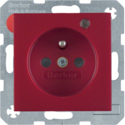 Gniazdo z uziemieniem i LED kontrolną z podwyższoną ochroną styków; czerwony, mat; S.1/B.1/B.3/B.7 Glas