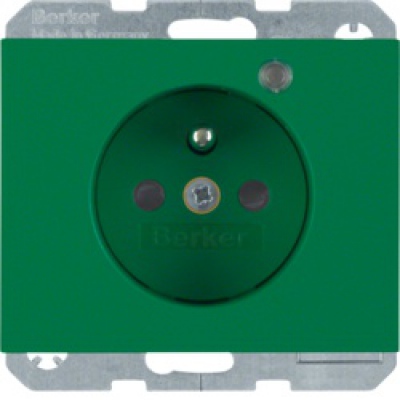 Gniazdo z uziemieniem i LED kontrolną z podwyższoną ochroną styków; zielony, połysk; K.1