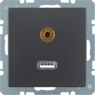 Gniazdo USB/3.5 mm audio Berker Q.1/Q.3 antracyt, aksamit