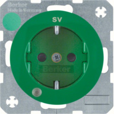 Gniazdo Schuko z diodą kontrolną LED Berker R.1/R.3 zielony, połysk