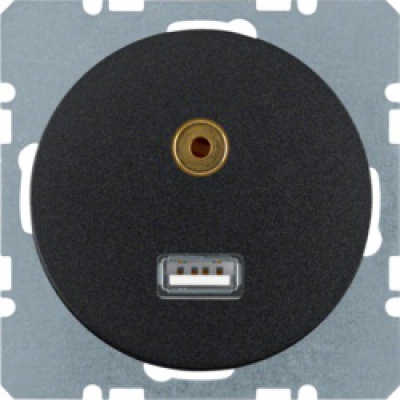 Gniazdo USB/3.5 mm audio Berker R.1/R.3 czarny, połysk