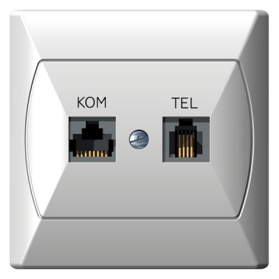 Gniazdo komputerowo-telefoniczne RJ 45, kat. 5e, (8-stykowe) + RJ 11 (6-stykowe) (biały)