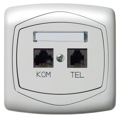 Gniazdo komputerowo-telefoniczne RJ 45, kat. 5e, (8-stykowe) + RJ 11 (4-stykowe) (biały)