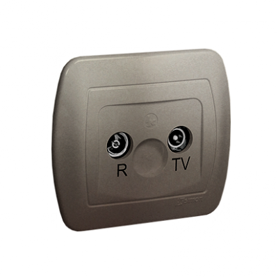 Gniazdo antenowe R-TV przelotowe tłum.:14dB satynowy, metalizowany