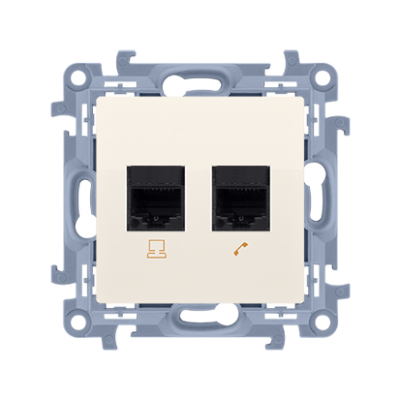 Gniazdo komputerowe Rj45 kategoria 5e + telefoniczne RJ11 kremowy