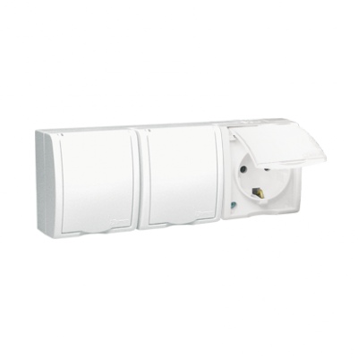Gniazdo wtyczkowe potrójne z uziemieniem typu Schuko - w wersji IP54 -  klapka w kolorze białym biały 16A