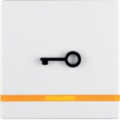 Klawisz z pomarańczową soczewką i wyczuwalnym symbolem "drzwi"; śnieżnobiały, aksamit; Q.1