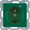 Gniazdo z uziemieniem i LED kontrolną z podwyższoną ochroną styków; zielony, połysk; S.1/B.3/B.7 Glas