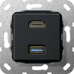 HDMI, USB 3.0 A Rozgałęźnik kabl. Urządzenie podtynk. czarny matowy
