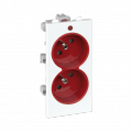 Gniazdo podwójne CIMA z bolcem uziemiającym z sygnalizacją napięcia 16A 250V zaciski śrubowe 108×52mm czerwony czysta biel