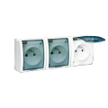 Gniazdo wtyczkowe potrójne z uziemieniem - z przesłony torów prądowych - w wersji IP54 - klapka w kolorze transparentnym biały 16A