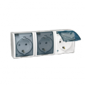 Gniazdo wtyczkowe potrójne z uziemieniem typu Schuko - w wersji IP54 -  klapka w kolorze transparentnym biały 16A