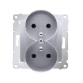 Gniazdo wtyczkowe podwójne z uziemieniem z przesłonami - do Ramek NATURE (moduł) 16A 250V, zaciski śrubowe, srebrny mat, metalizowany