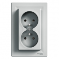 Asfora - double socket outlet with pin earth - 16A aluminium, PL std