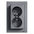 Asfora - double socket outlet with pin earth - 16A steel, PL std